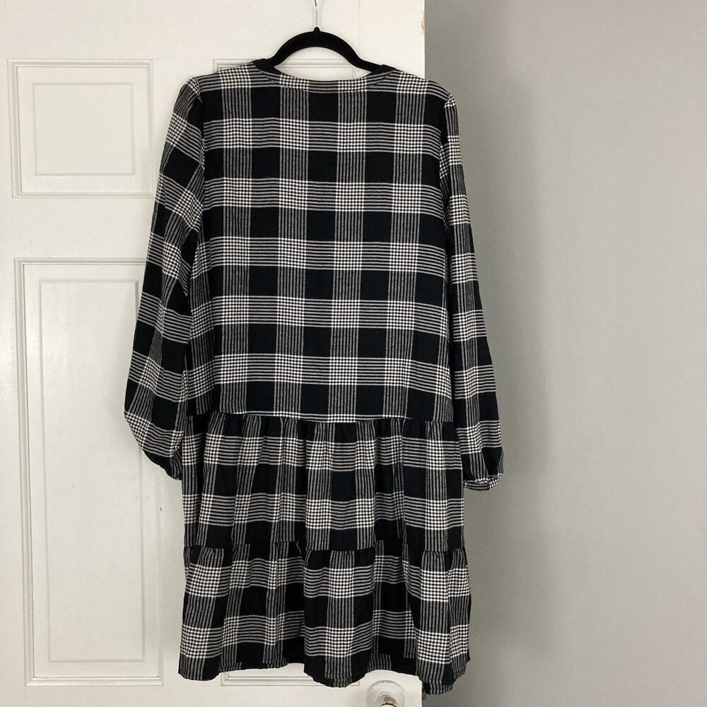 NWT LOFT Women's Plaid Puff Sleeve Swing Dress Drop waist Black Size 14 - Picture 3 of 13